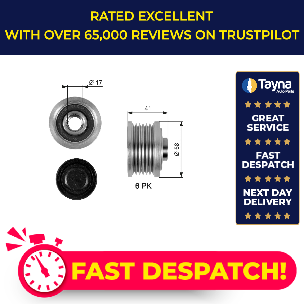 Overrunning Alternator Pulley OAP7052 Gates Clutch 77364725 77363948 12759596 - Picture 1 of 8