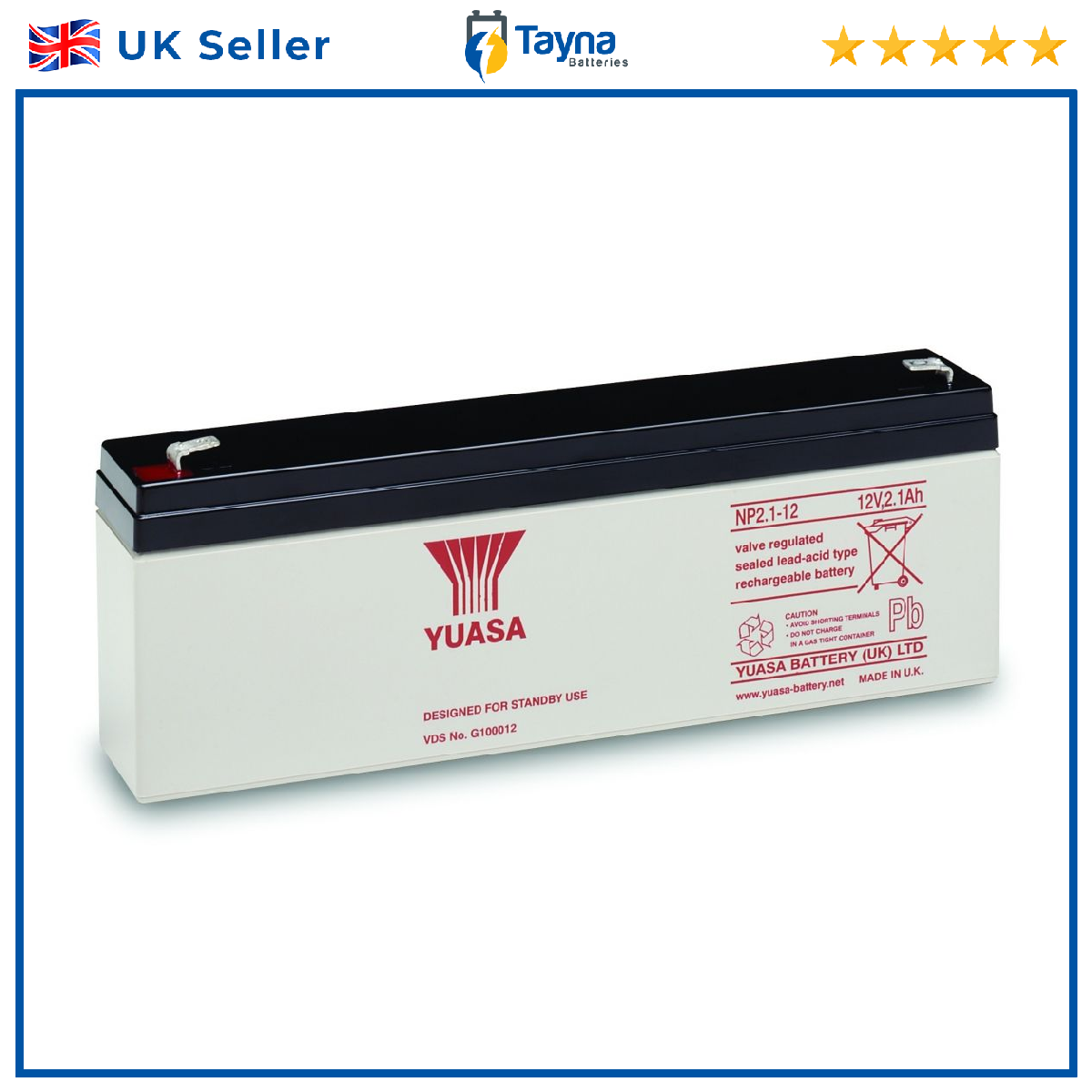 Yuasa NP2.1-12 Valve Regulated Lead Acid Battery 12V 2.1Ah