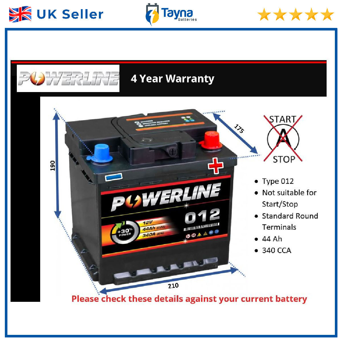 Battery fits CITROEN C4 CACTUS C2 NEMO C3 PICASSO DISPATCH XSARA C1 012