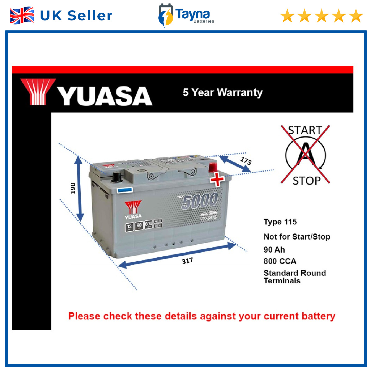 Battery fits VW SCIROCCO BORA SHARAN JETTA CARAVELLE TOUAREG Yuasa 115
