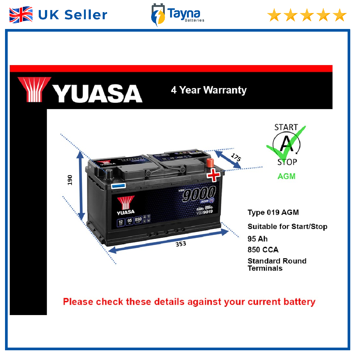 Yuasa Car Battery YBX9019 [PM504904]