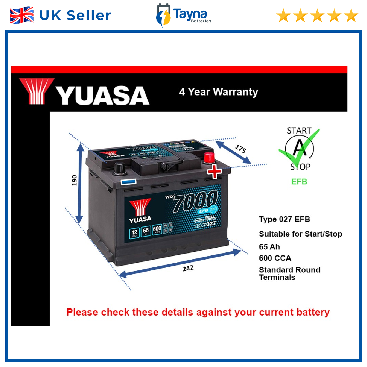Nissan Juke F15 14-19 EFB Start Stop Battery Yuasa YBX7027 027 1.2 DIG-T 1.5 dCi - Image 22