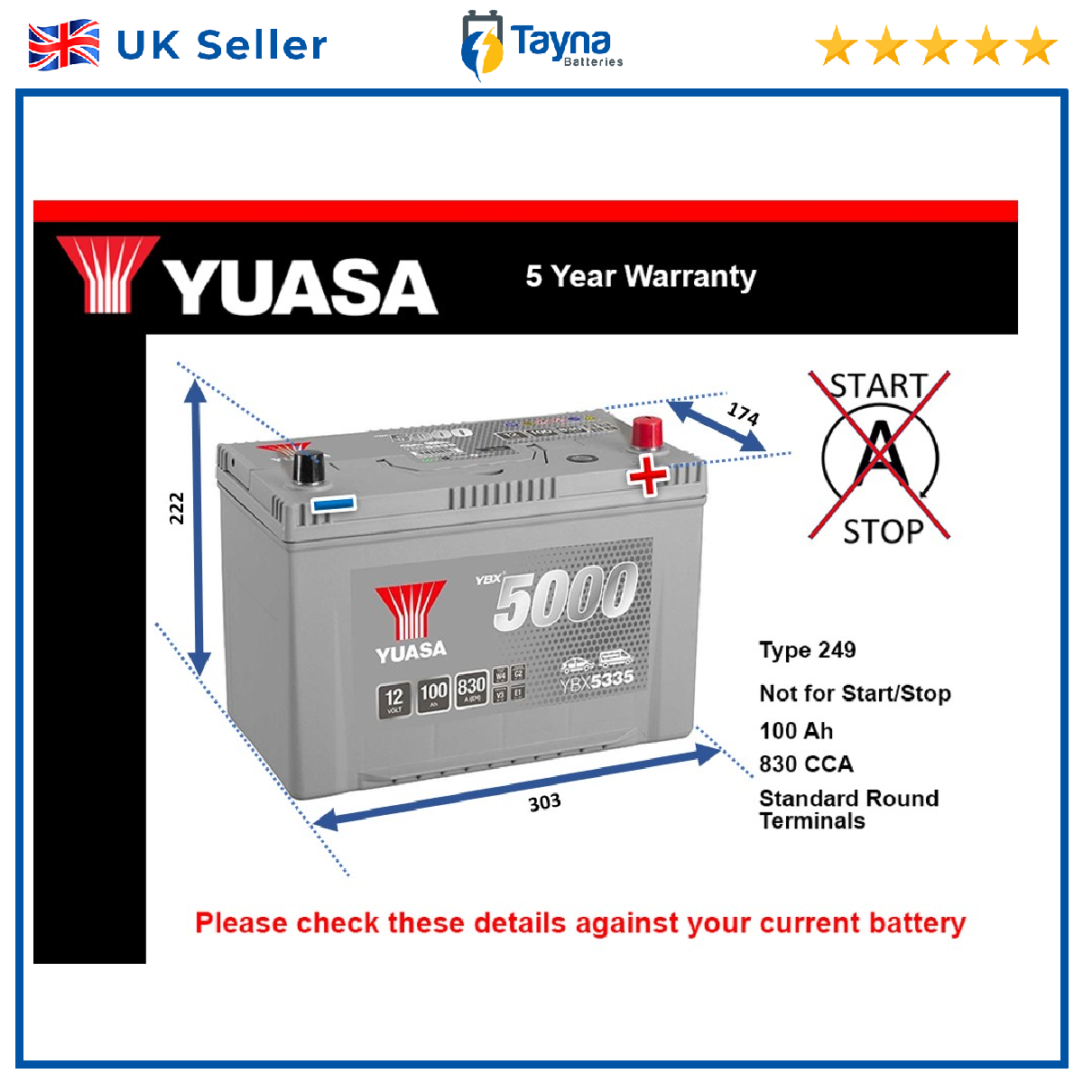 Battery fits TOYOTA AURIS PREVIA AVENSIS VERSO SUPRA COROLLA VERSO 249