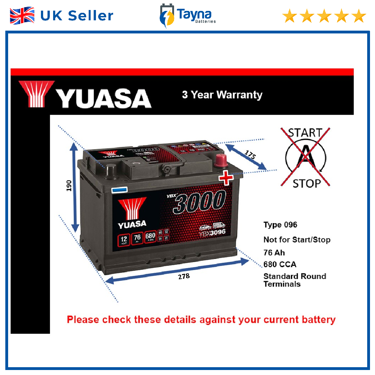 Yuasa Car Battery YBX3096 [PM504836]