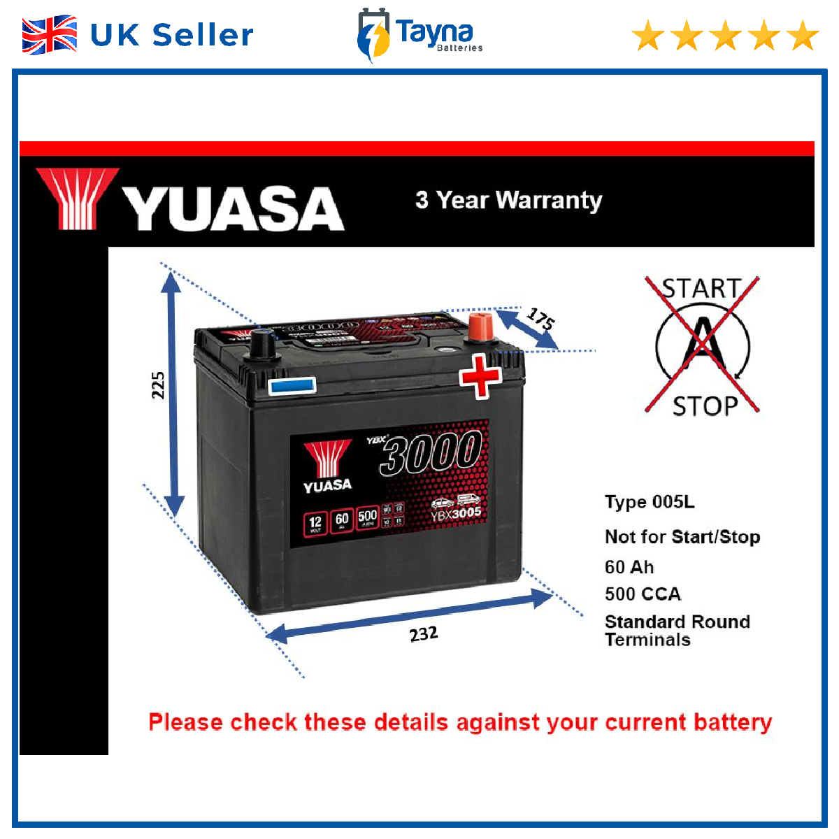 Battery fits SUZUKI GRAND VITARA 98 to 15 Yuasa 005L 500A 60Ah 3Yr Warranty New - Image 25
