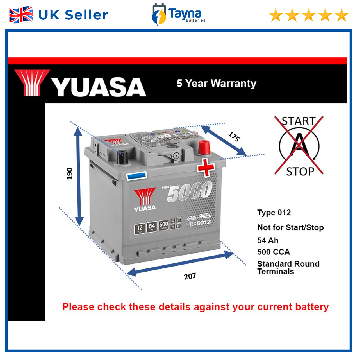 Battery fits SSANGYONG TIVOLI XLV MUSSO 1.6 2.0 1.6D 1996 on Yuasa 012 500A New - Image 29