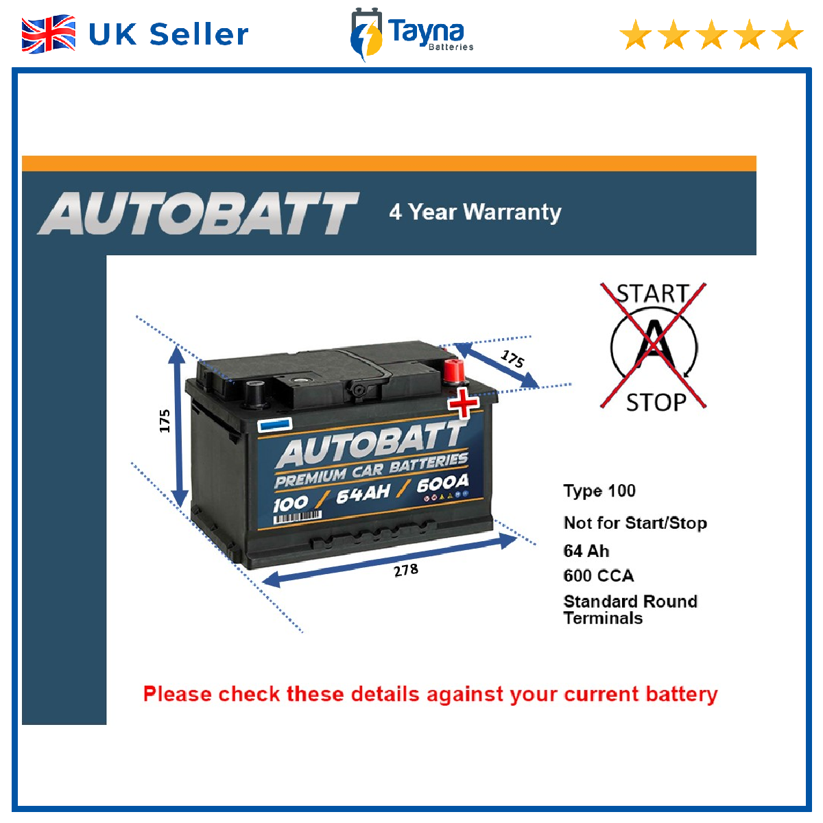 Battery fits VAUXHALL TIGRA ZAFIRA ASTRA MERIVA COMBO CORSA AGILA 100