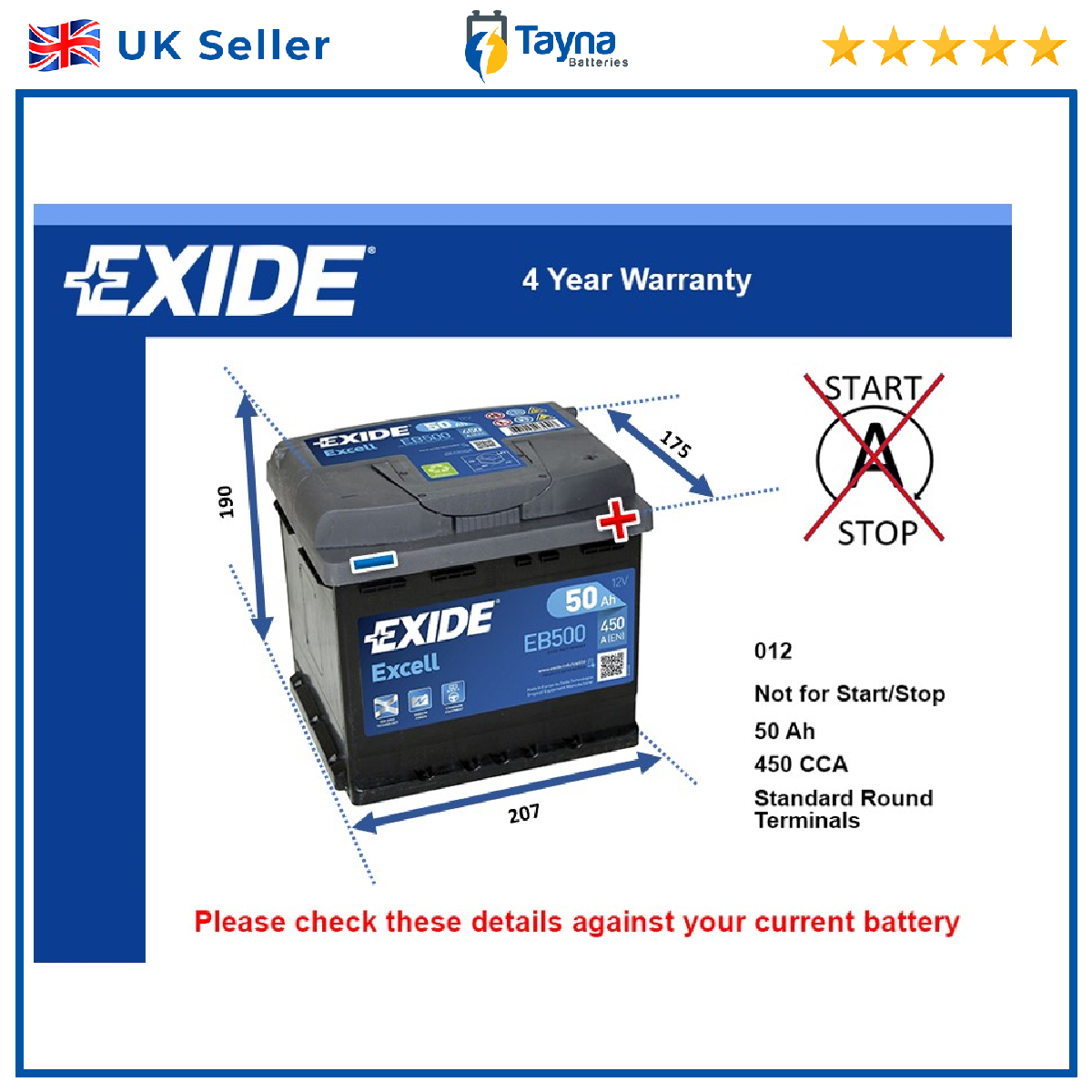 Exide Car Battery EB500 [PM397765]