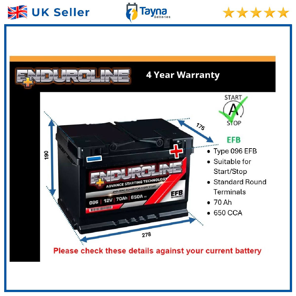 EFB Battery fits DS DS3 DS4 DS7 CROSSBACK DS5 DS7 DS9 2015 on Stop Start 096 EFB