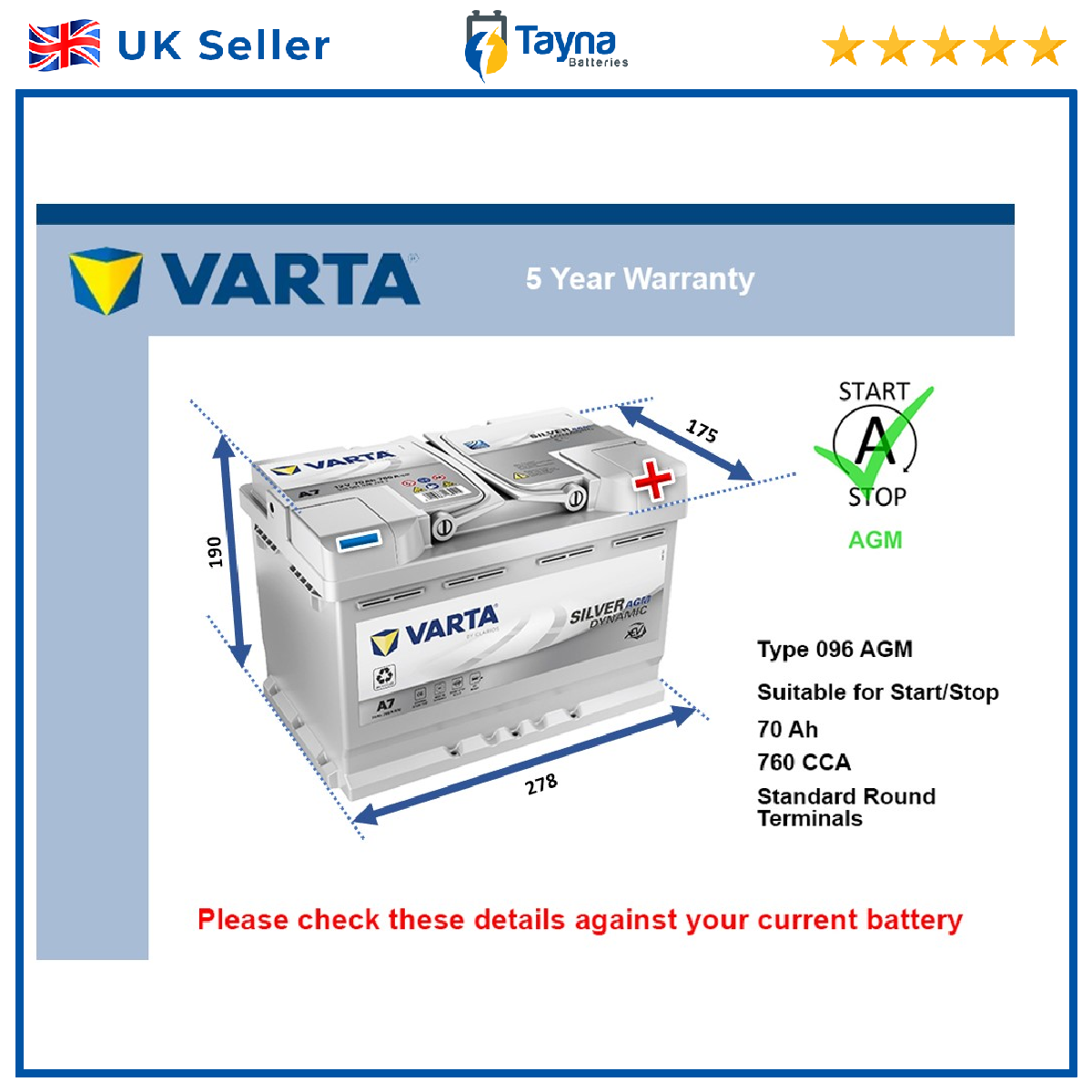 Varta AGM Car Battery A7 [PM2451914]