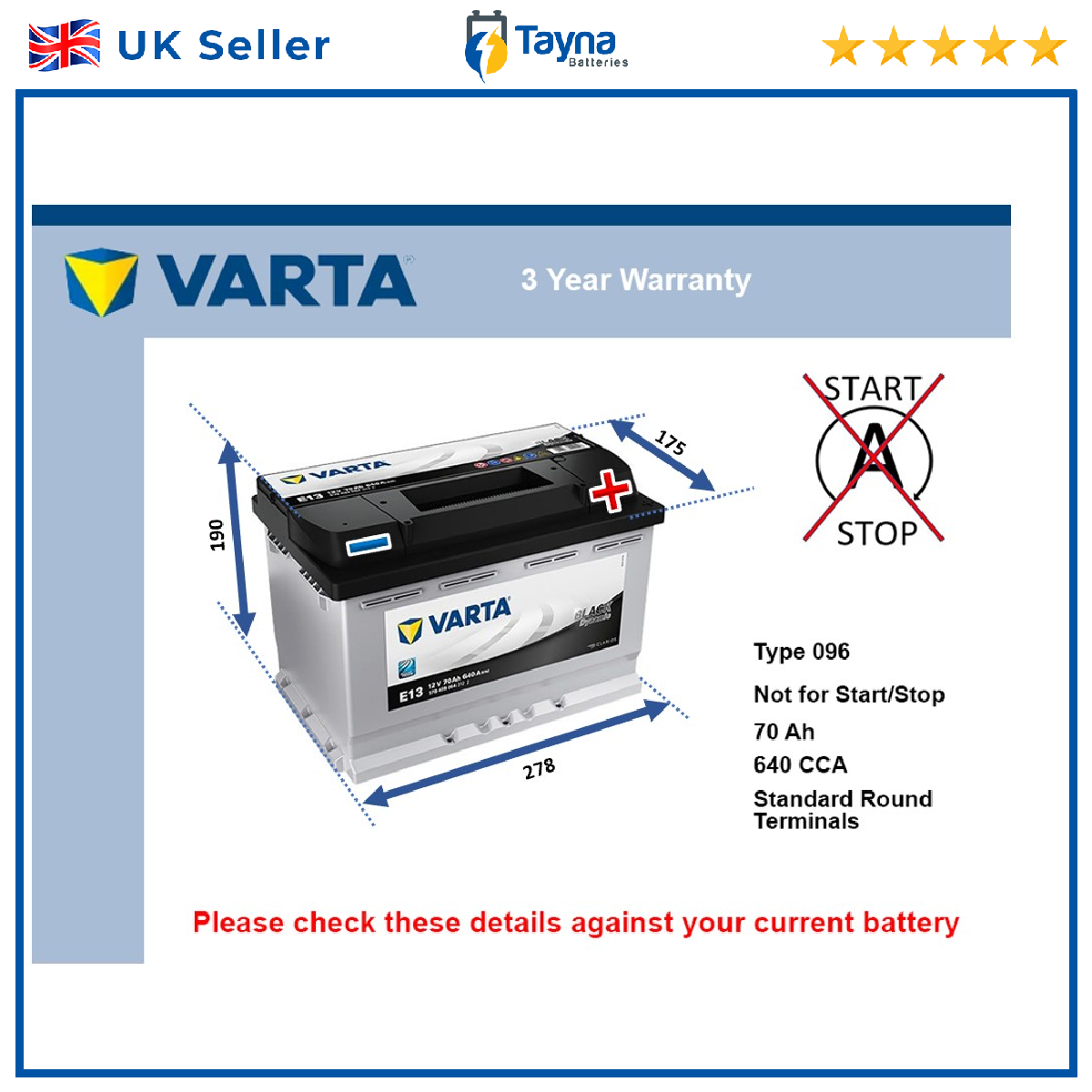 Battery fits CITROEN BERLINGO MULTISPACE C4 GRAND PICASSO C4 PICASSO 096