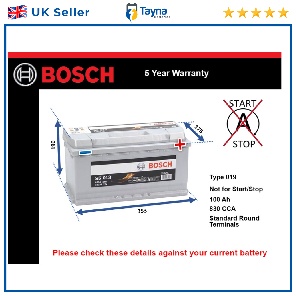 Battery fits MAYBACH 62 57 5.5 6.0 02 to 12 Bosch 019 830A 100Ah 5Yr Warranty - Image 21