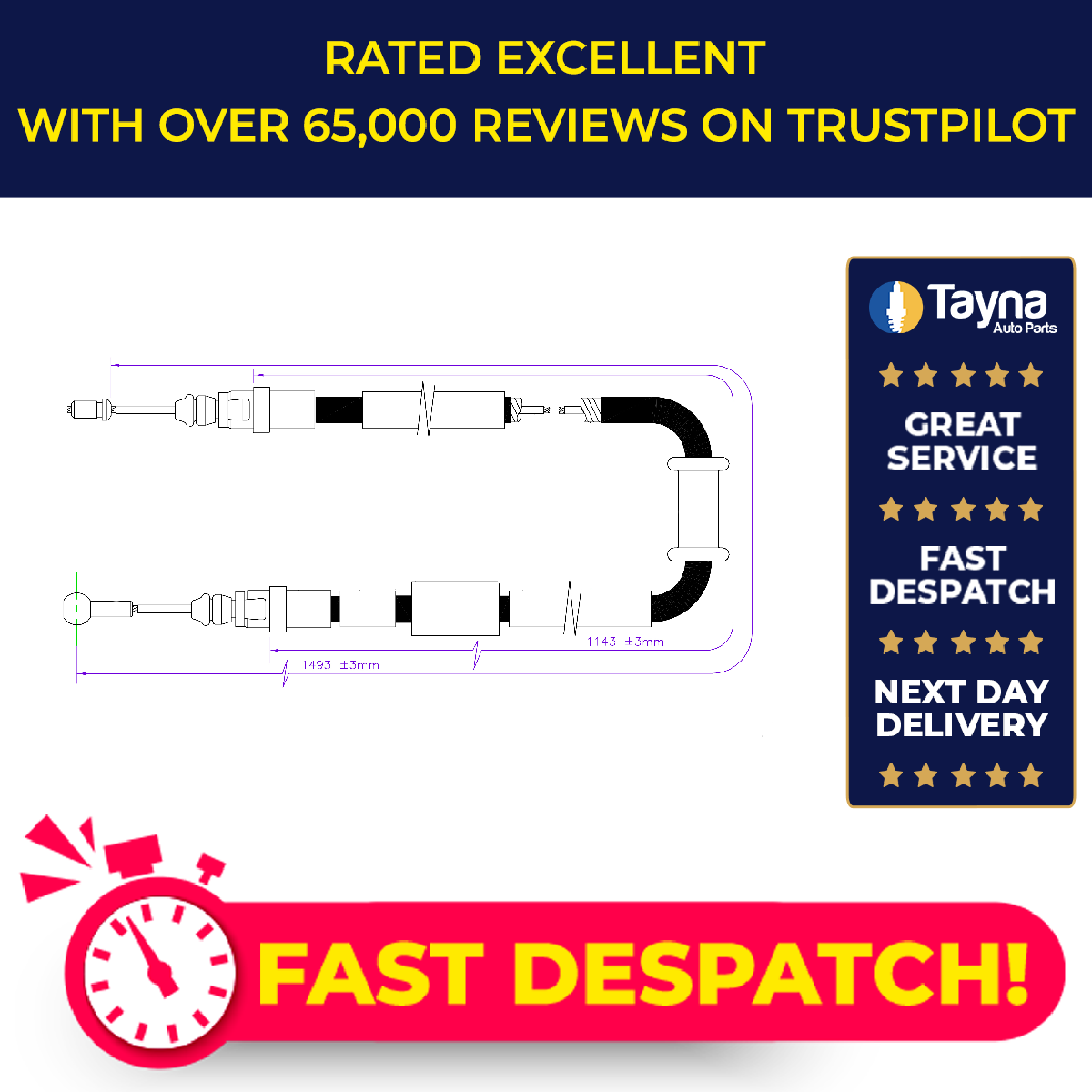 Apec Handbrake Cable Rear Left or Right CAB1755 [PM2067890]