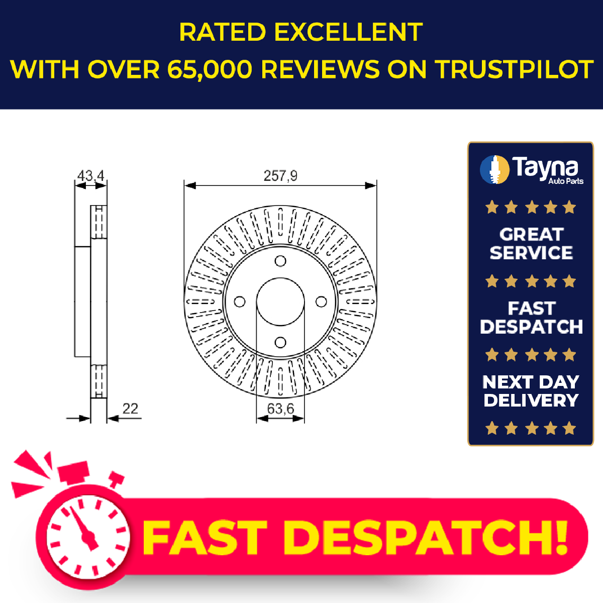2x Brake Discs Pair Vented fits FORD FOCUS Mk1 1.6 Front 03 to 04 FYDA 257.9mm