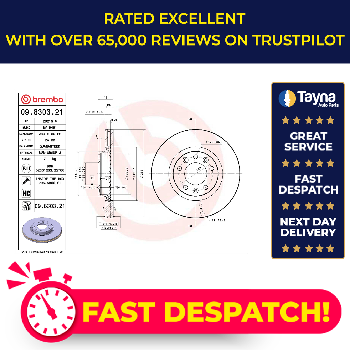 2x Brake Discs Pair Vented fits CITROEN BERLINGO ECYHZ, K9 1.5D Front 2018 on