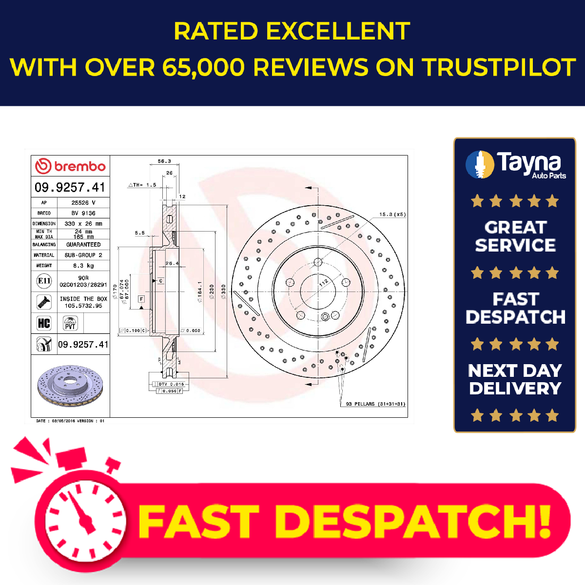 2x Brake Discs Pair Vented fits MERCEDES CLK55 AMG A209 5.5 Rear 02 to 10 330mm