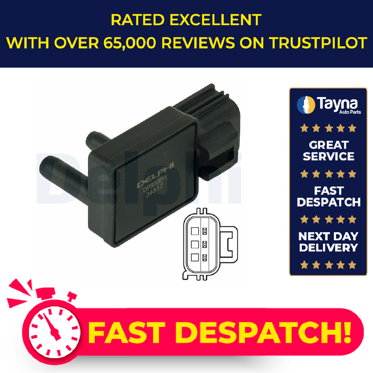 Exhaust Pressure Sensor fits VOLVO V50 545 After DPF 2.0D 2.4D 06 to 12 D5244T13 - Picture 1 of 7