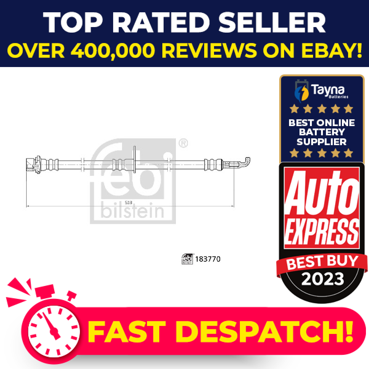 Brake Hose fits LEXUS UX200 2.0 Rear Right 2018 on Hydraulic 9094702H69 Febi New