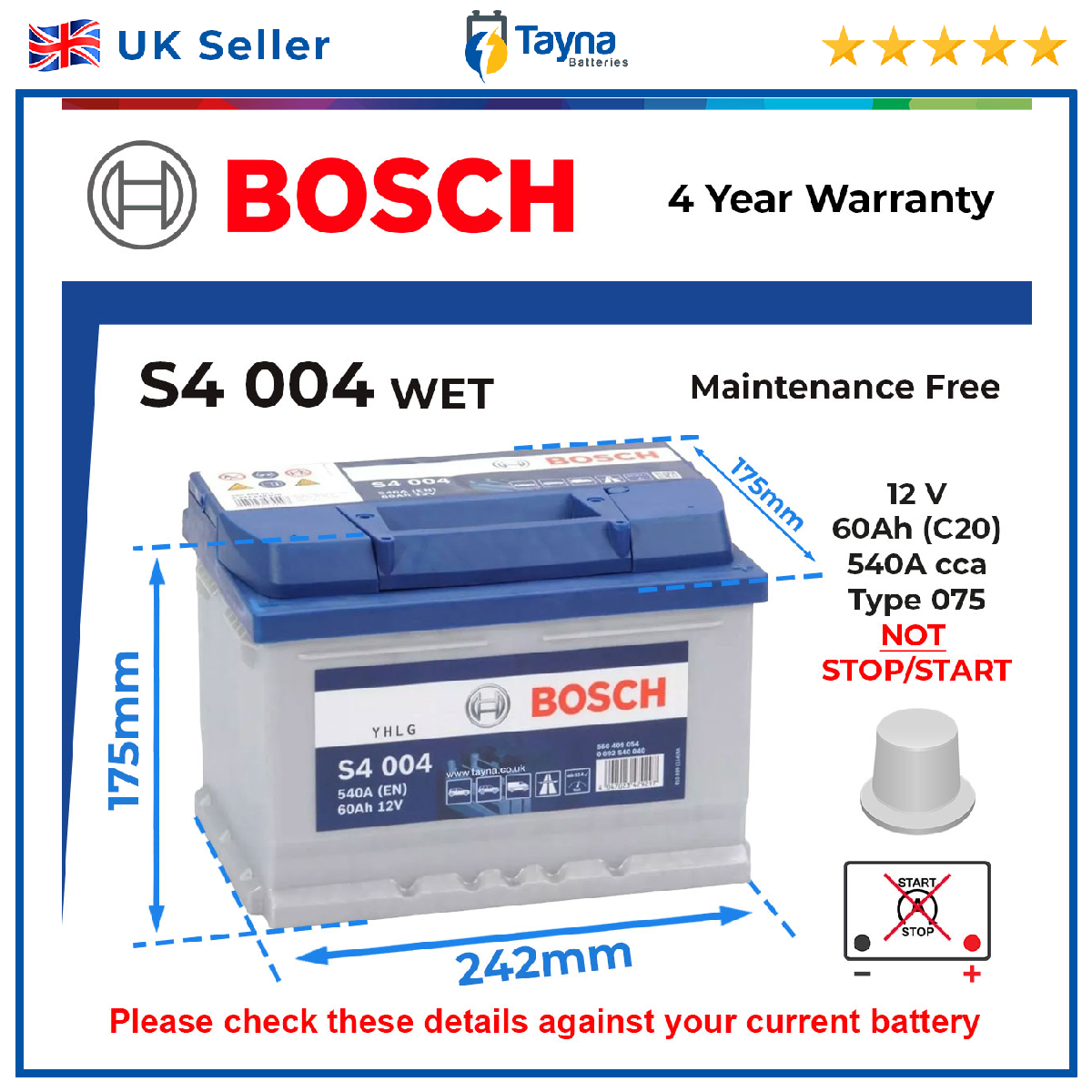 Bosch Car Battery 0092S40040 [PM360766]